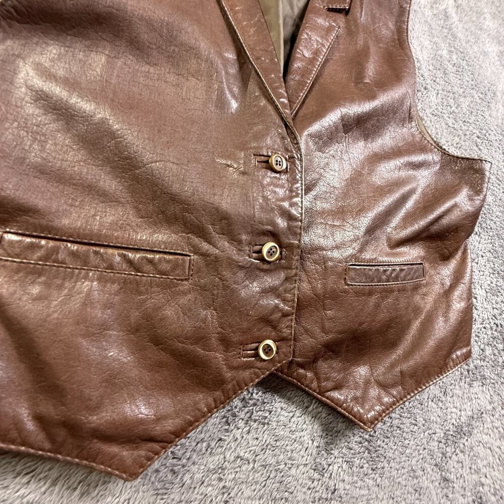 Vintage 70s Merpiel Spain Brown Leather Vest Waistcoat Western Boho Hipster - Picture 6 of 8